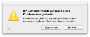ScreenShot: Mac Fehlermeldung nach Systemabsturz