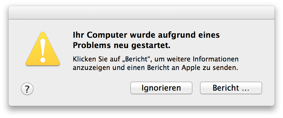 ScreenShot: Mac Fehlermeldung nach Systemabsturz